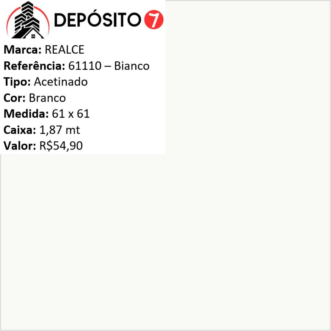 REALCE PORCELANATO RETIFICADO 61X61 BIANCO 61110 (CAIXA COM 1,87MT)